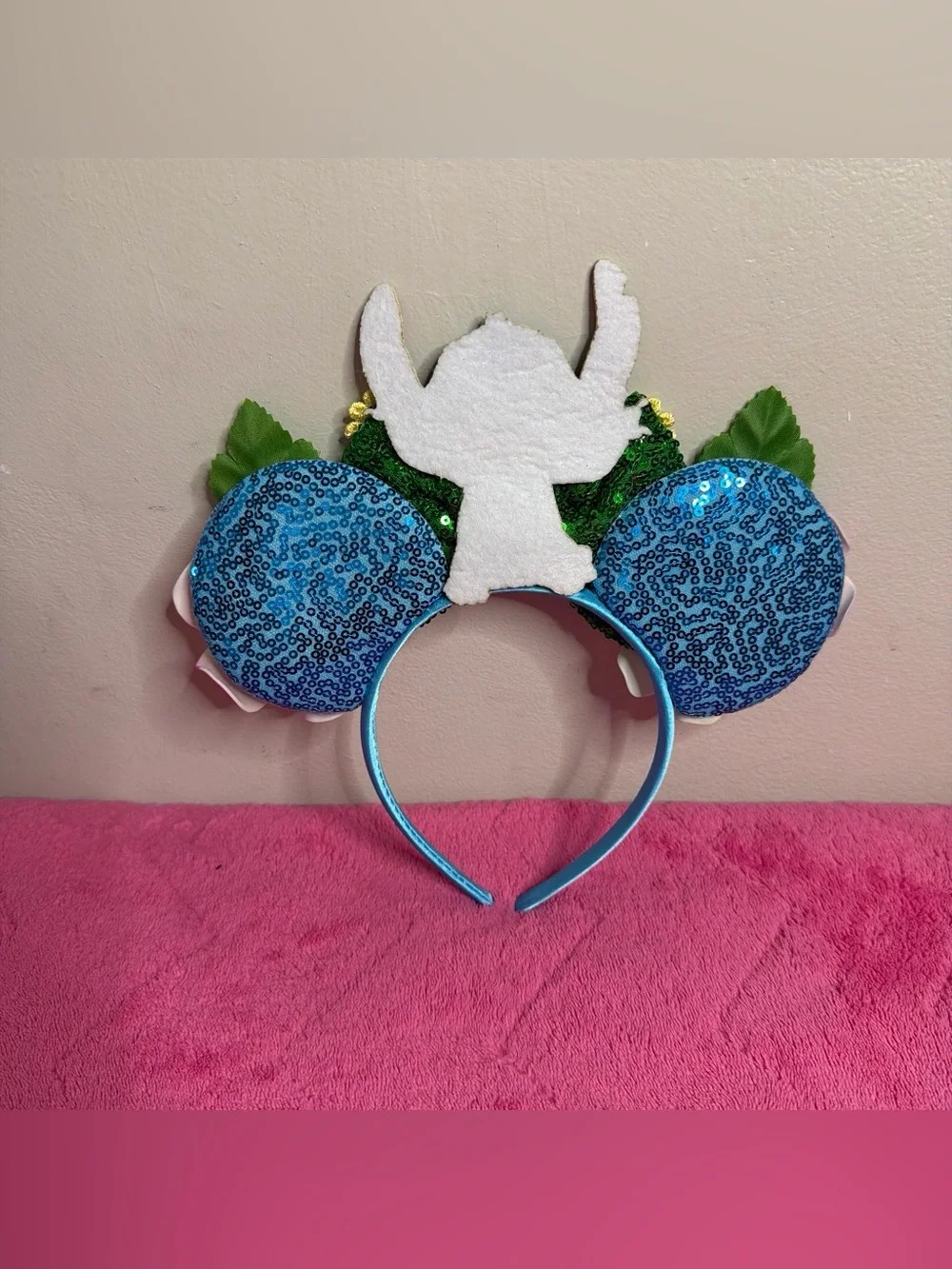 Stitch Disney-Inspired Sequin Floral Ear Headband - Blue & Green